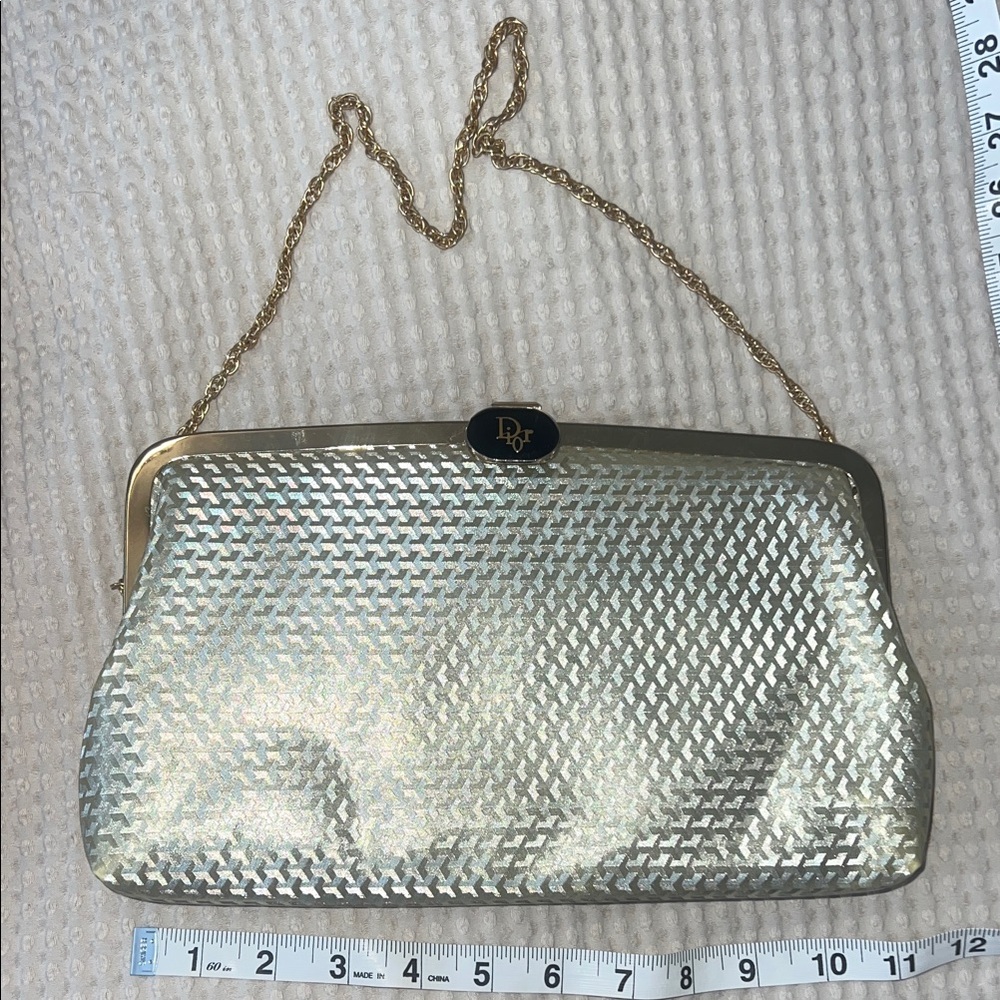 Vintage Dior Elegant White Clutch with Gold Chain
